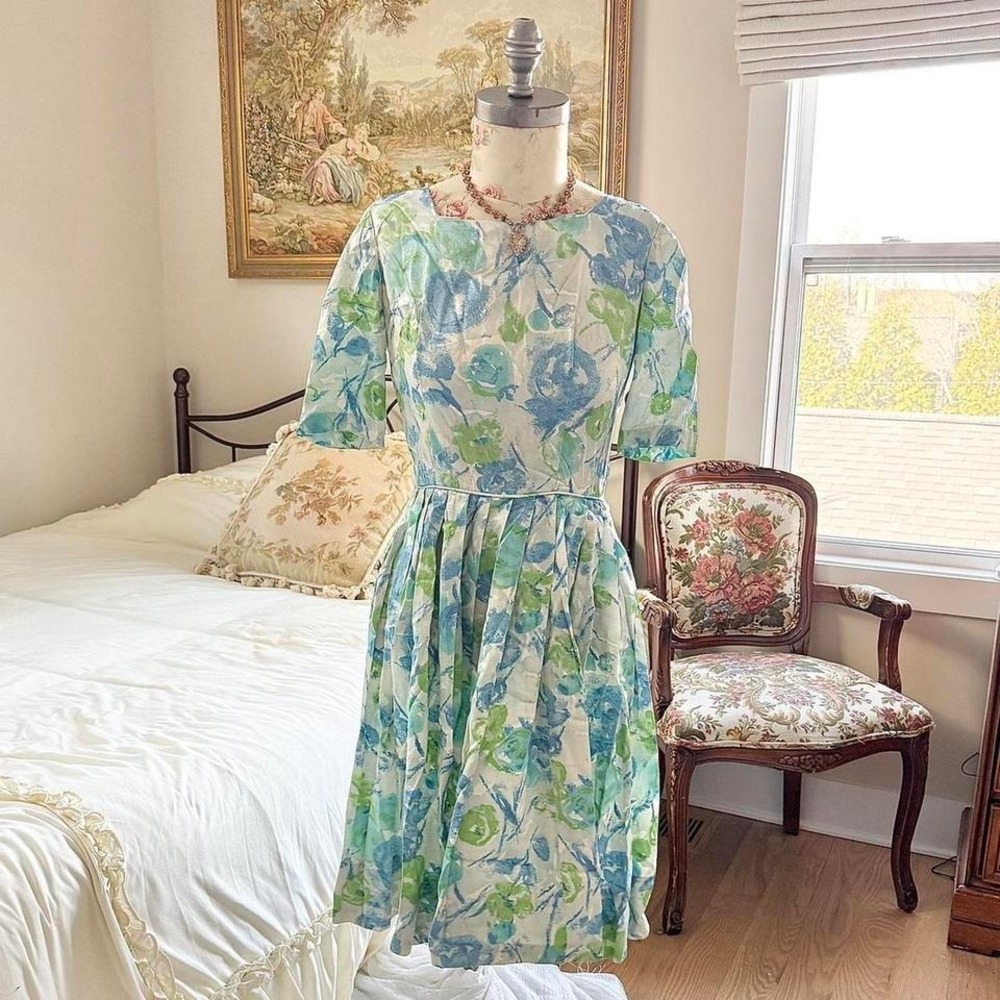 50s floral midi dress